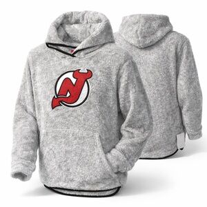 Girls Youth New Jersey Devils Gray Teddy Fleece Pullover Hoodie Size XL(16)